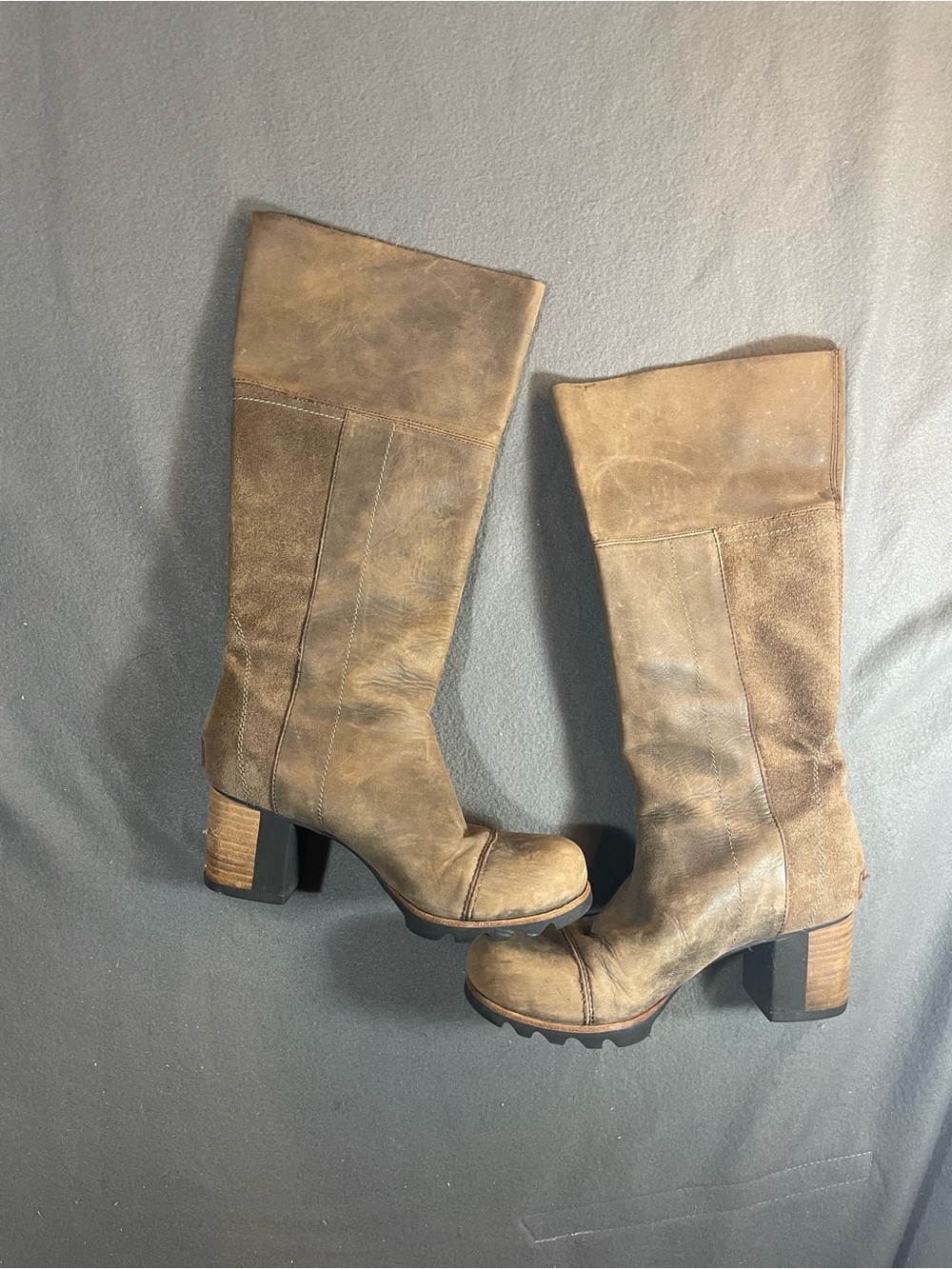 SOREL Major Tall Leather Suede Zip Chunky Heel Boots Elk Brown 7.5 NL2301